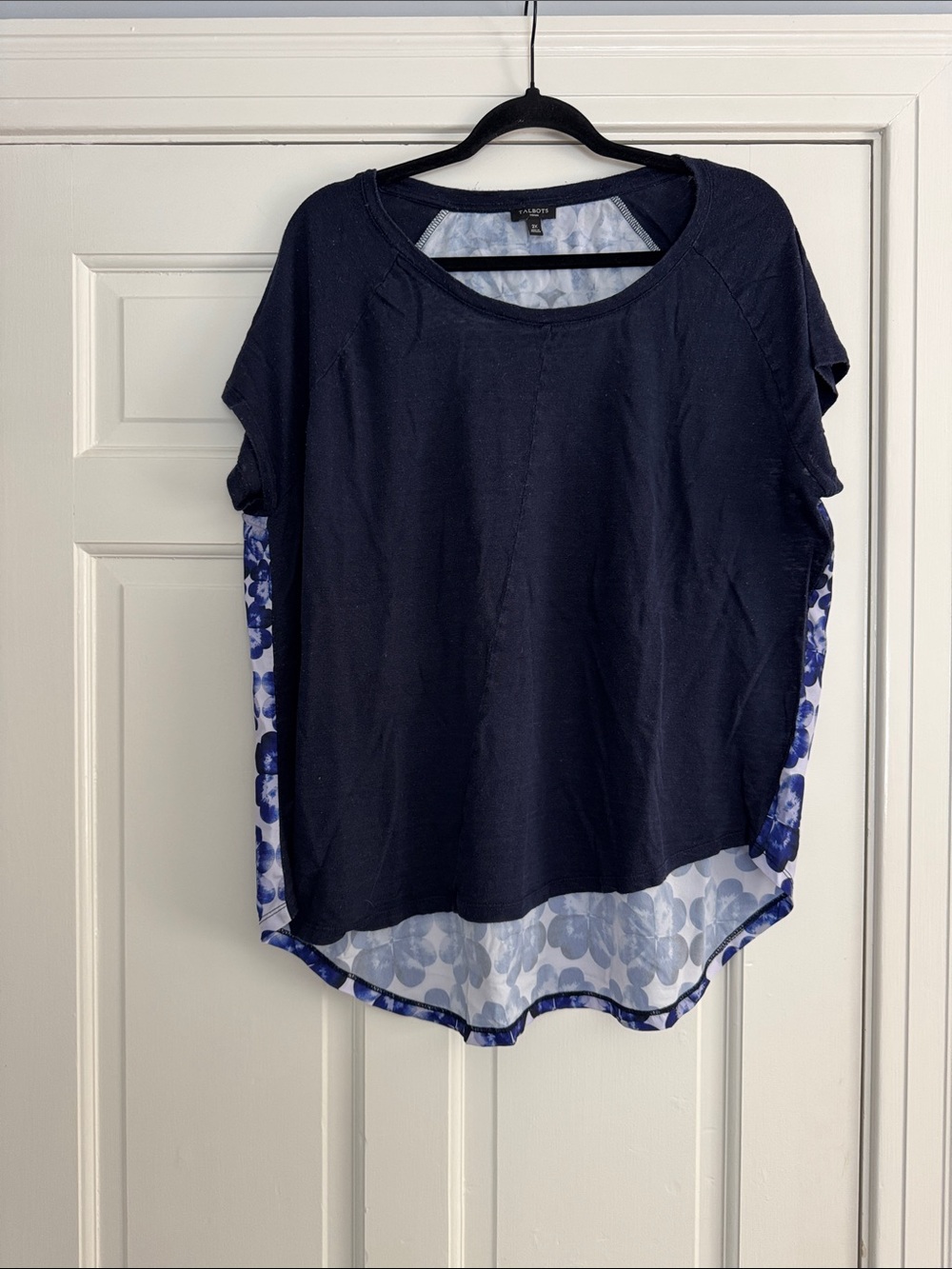 Talbots Navy Short Sleeve Women's Top with Floral Back